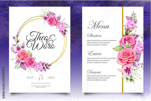 Elegant watercolor floral wedding invitation card set © yudhistira300817