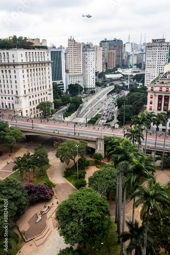 Wallpaper Mural Aerial view of Anhangabau Valley, Tea Viaduct and city hall in downtown Sao Paulo. Torontodigital.ca