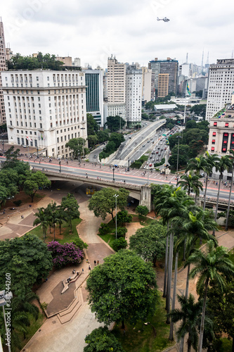 Wallpaper Mural Aerial view of Anhangabau Valley, Tea Viaduct and city hall in downtown Sao Paulo. Torontodigital.ca