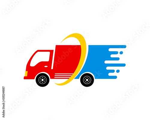 Fast delivery truck with swoosh