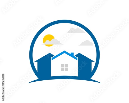 Circle shape with three house inside