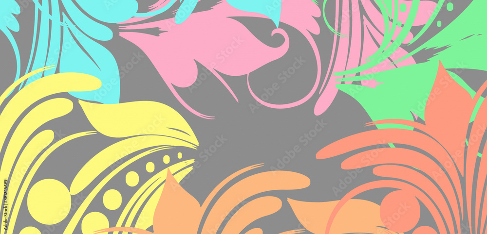multicolor swirl floral design on the bright color backdrop.