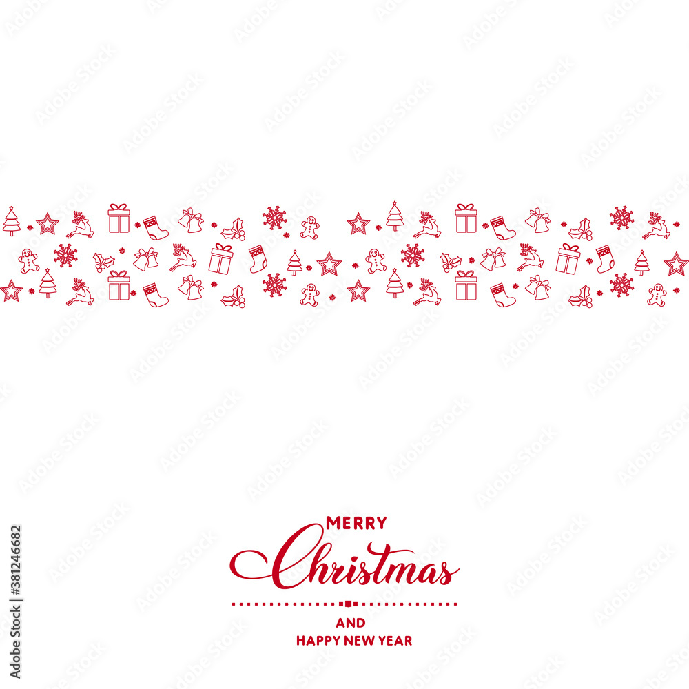 Happy New Year or Christmas card with Xmas decorations. Vector