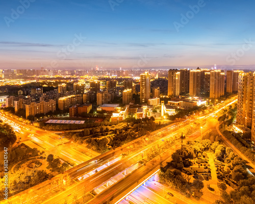 city road interchange and skyline in xinan