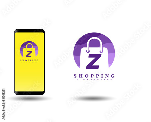 Abstract online shop logo design template. Shopping bag with Letter S