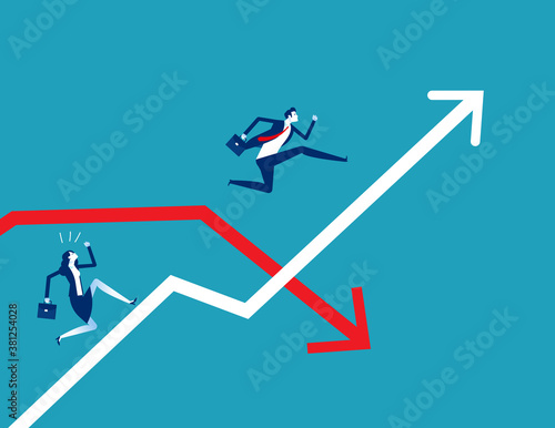 Business person jumping pass the arrow graph