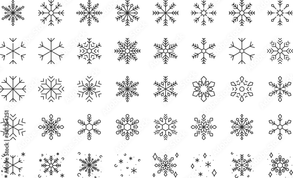 set of snowflake thin line icons set of snowflake thin line icons