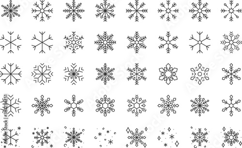 set of snowflake thin line icons photo