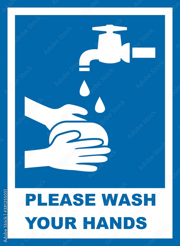 Fototapeta premium Please wash your hands, vector, blue background
