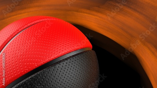 Black-Red Basketball and Rotating Hot Iron Star Abstract. 3D illustration. 3D CG. High resolution. © DRN Studio