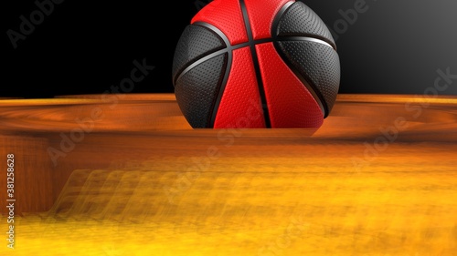 Black-Red Basketball and Rotating Hot Iron Star Abstract. 3D illustration. 3D CG. High resolution.