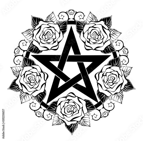 Black pentagram with roses
