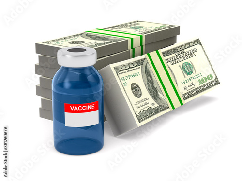 bottle vaccine and money on...