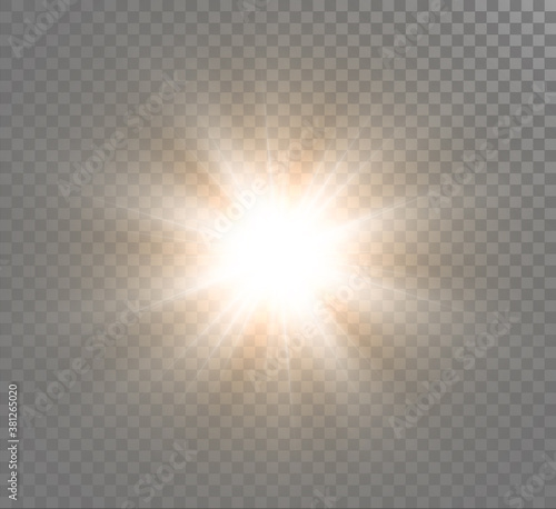 The bright sun shines with warm rays, vector illustration.)