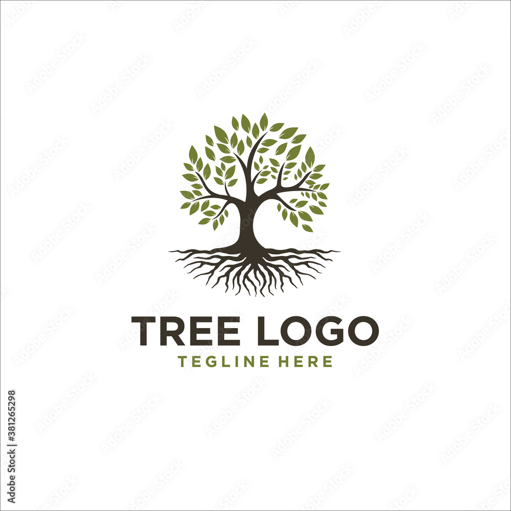 Obraz premium oak tree root logo design template silhouette vector