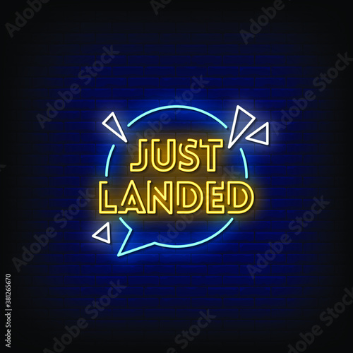 Just Landed Neon Signs Style Text Vector