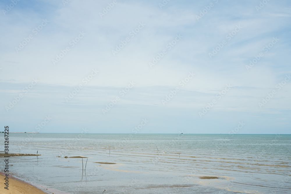 Empty tropical beach background. Horizon with sky and white sand Empty tropical beach background. Horizon with sky and white sand