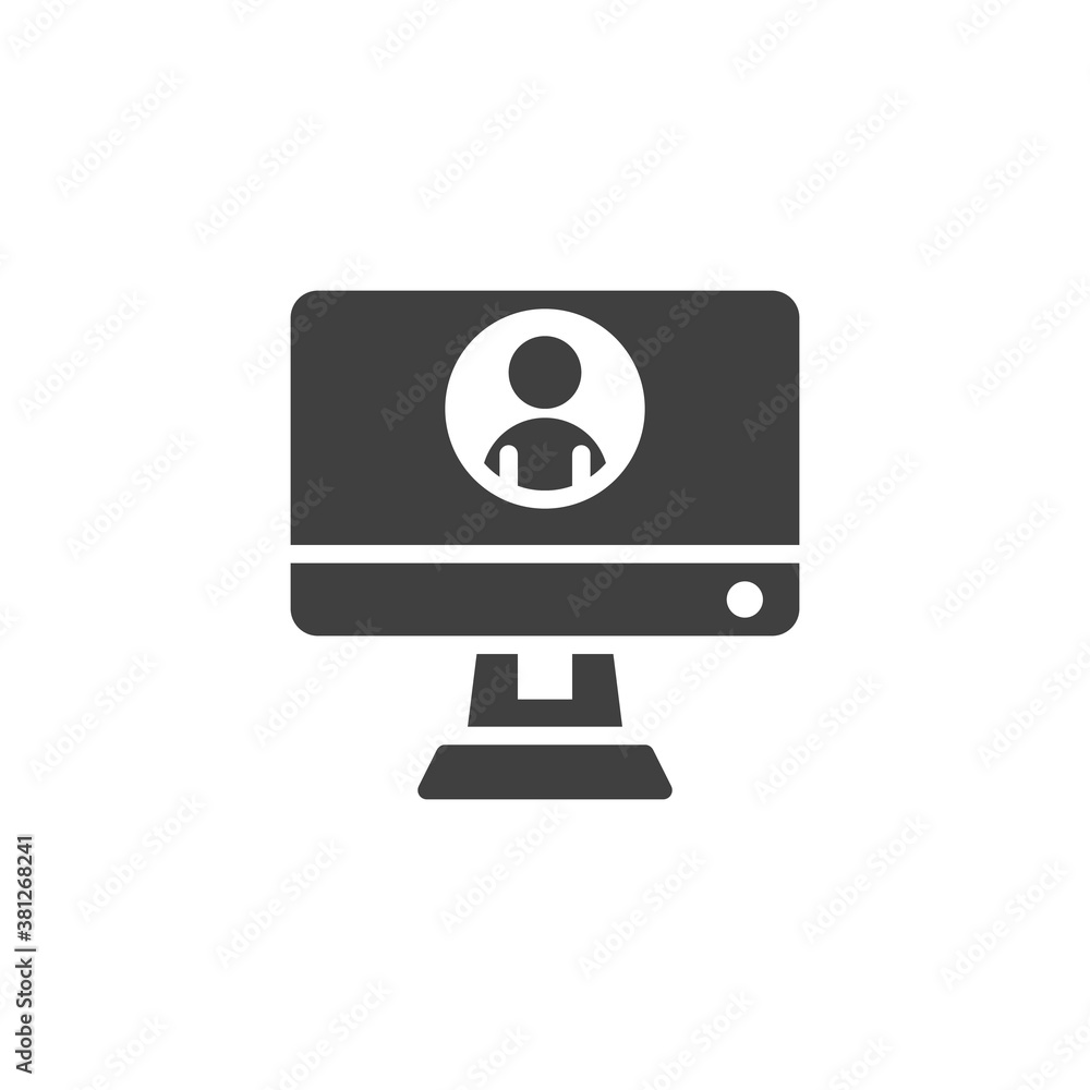 Video chat vector icon. Webinar filled flat sign for mobile concept and web design. Online conference glyph icon. Symbol, logo illustration. Vector graphics Video chat vector icon. Webinar filled flat sign for mobile concept and web design. Online conference glyph icon. Symbol, logo illustration. Vector graphics