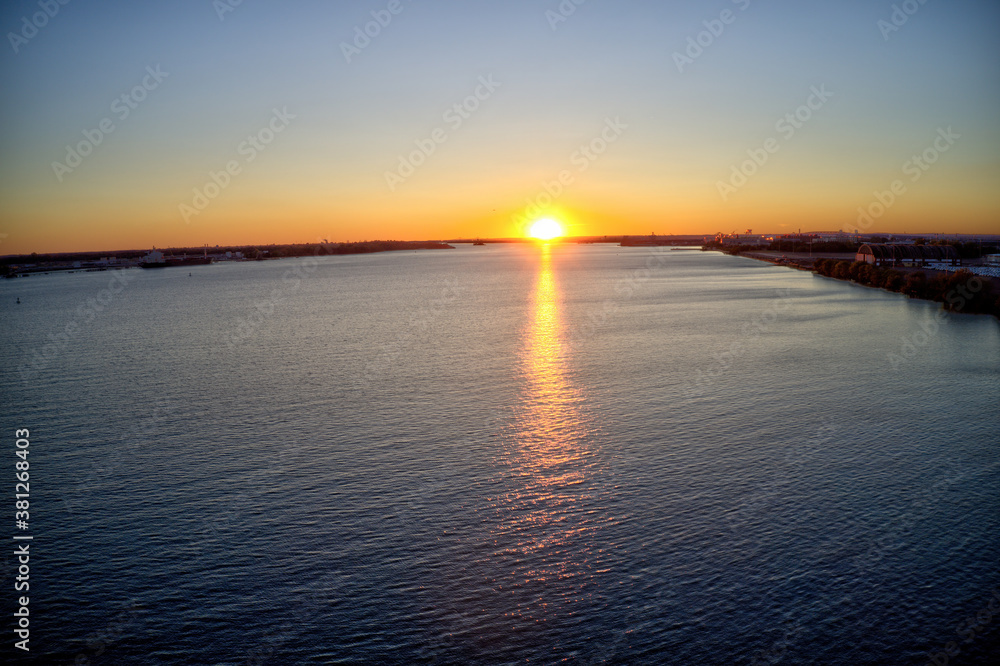 Aerial View of a Sunset on the Delaware River