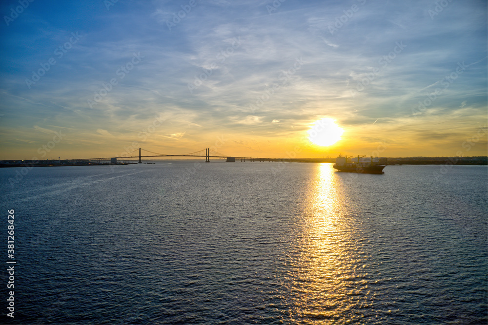 Aerial View of a Sunset on the Delaware River