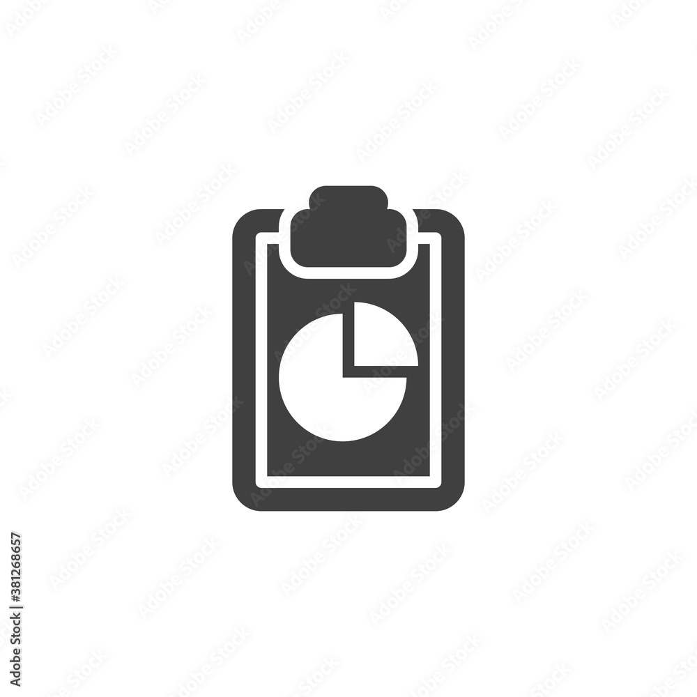 Clipboard with pie chart diagram vector icon. filled flat sign for mobile concept and web design. Business statistics report glyph icon. Symbol, logo illustration. Vector graphics Clipboard with pie chart diagram vector icon. filled flat sign for mobile concept and web design. Business statistics report glyph icon. Symbol, logo illustration. Vector graphics