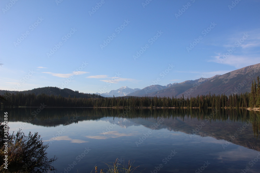 Fototapeta premium Reflections - Lake Beauvert, Jasper National Park, Alberta, Canada.