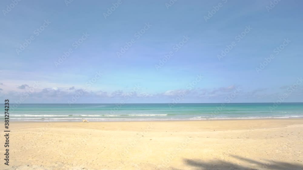 Phuket beach sea. Landscape view of beach sea in summer sun. Beach space area and seawater wave. At Karon beach, Phuket, Thailand. On September 2020. 3840x2160P. UHD 4K Videoclip. Phuket beach sea. Landscape view of beach sea in summer sun. Beach space area and seawater wave. At Karon beach, Phuket, Thailand. On September 2020. 3840x2160P. UHD 4K Videoclip.