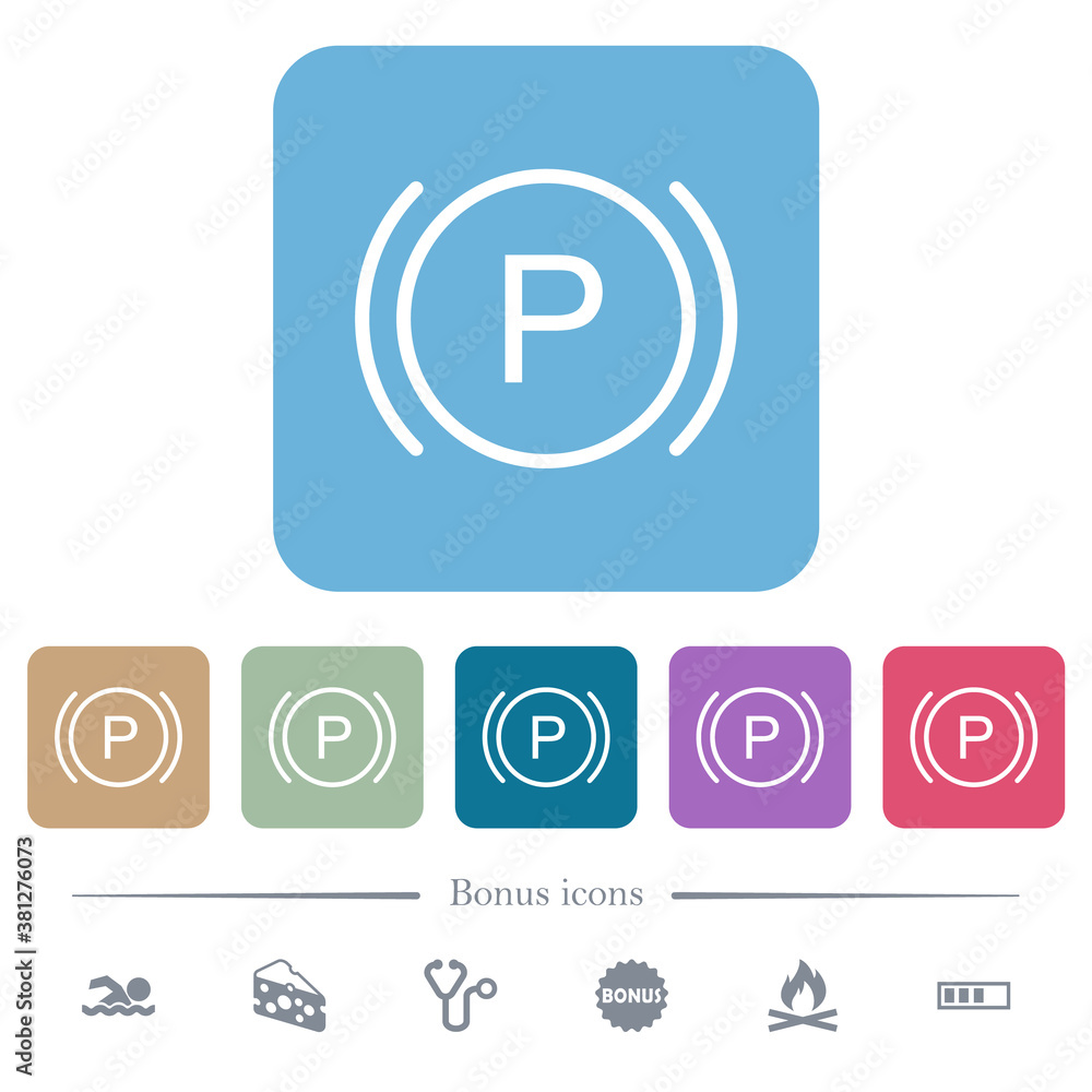 Car dashboard brake warning indicator flat icons on color rounded square backgrounds Car dashboard brake warning indicator flat icons on color rounded square backgrounds