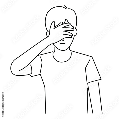 Man closing eyes with palm gesture. Turning blind eye