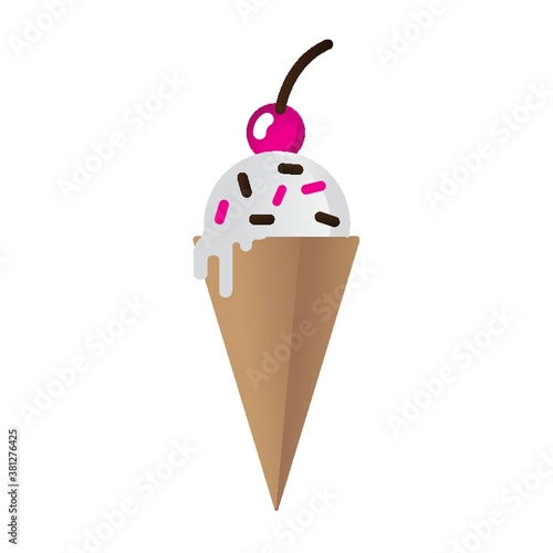 Ice cream cone with sprinkles and cherry toppings