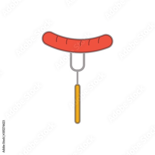 Grilled german sausage on fork