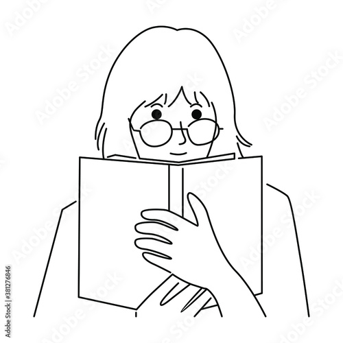 Woman with eyeglasses holding a book in hand