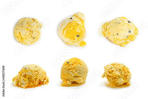 Passion fruit ice cream ball isolated