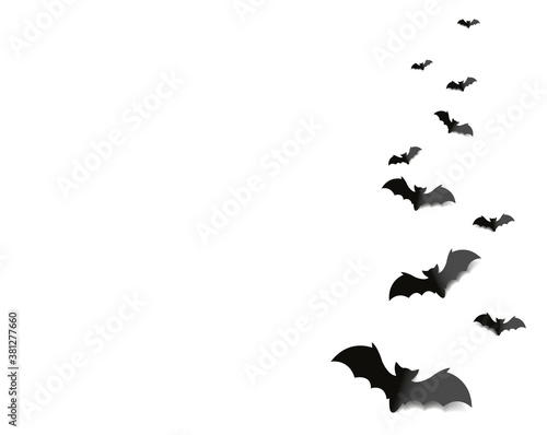 Black Bats Isolated White Background With Gradient Mesh, Vector Illustration