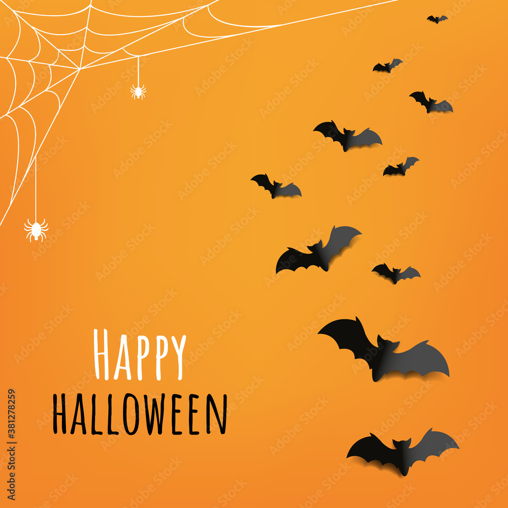 Happy Halloween Card With Orange Background With Gradient Mesh, Vector Illustration