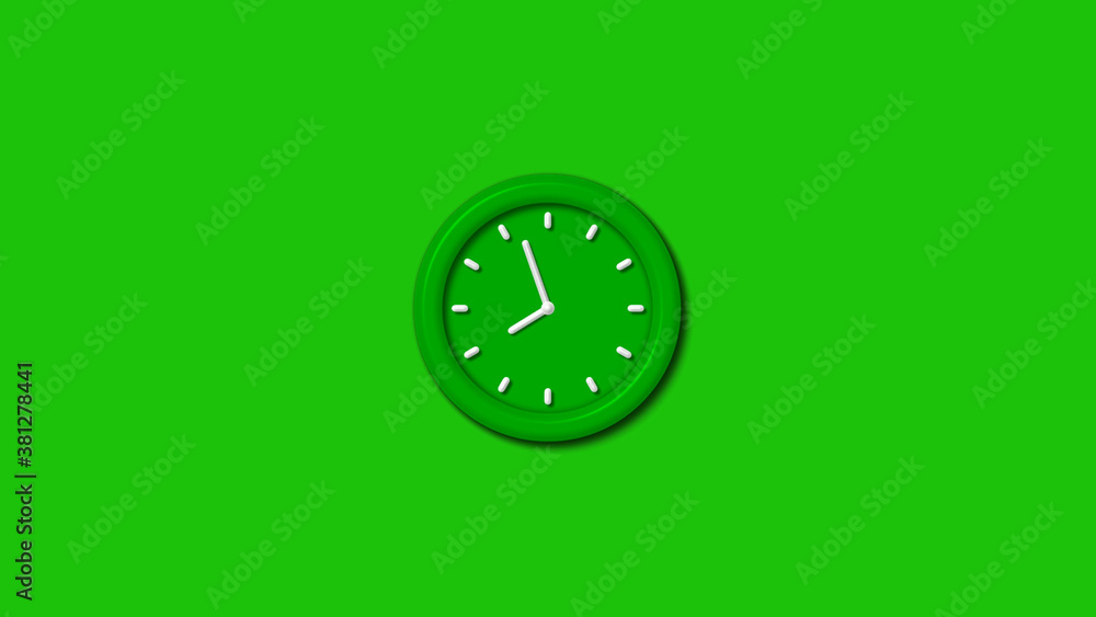 Amazing green color 3d wall clock isolated on green background,wall clock,3d clock