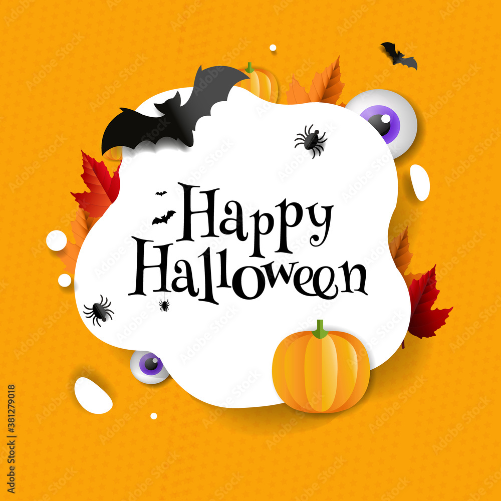 Naklejka premium Happy Halloween Postcard With Bats And Pumpkins With Gradient Mesh, Vector Illustration