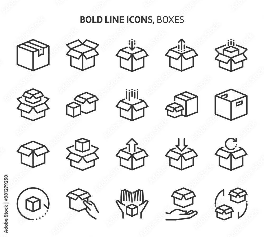 Boxes, bold line icons