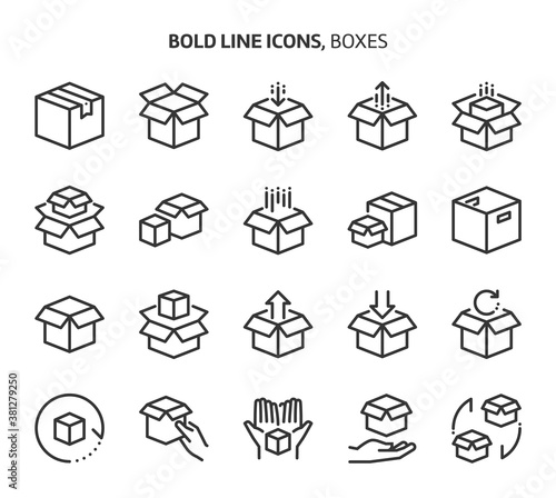 Boxes, bold line icons