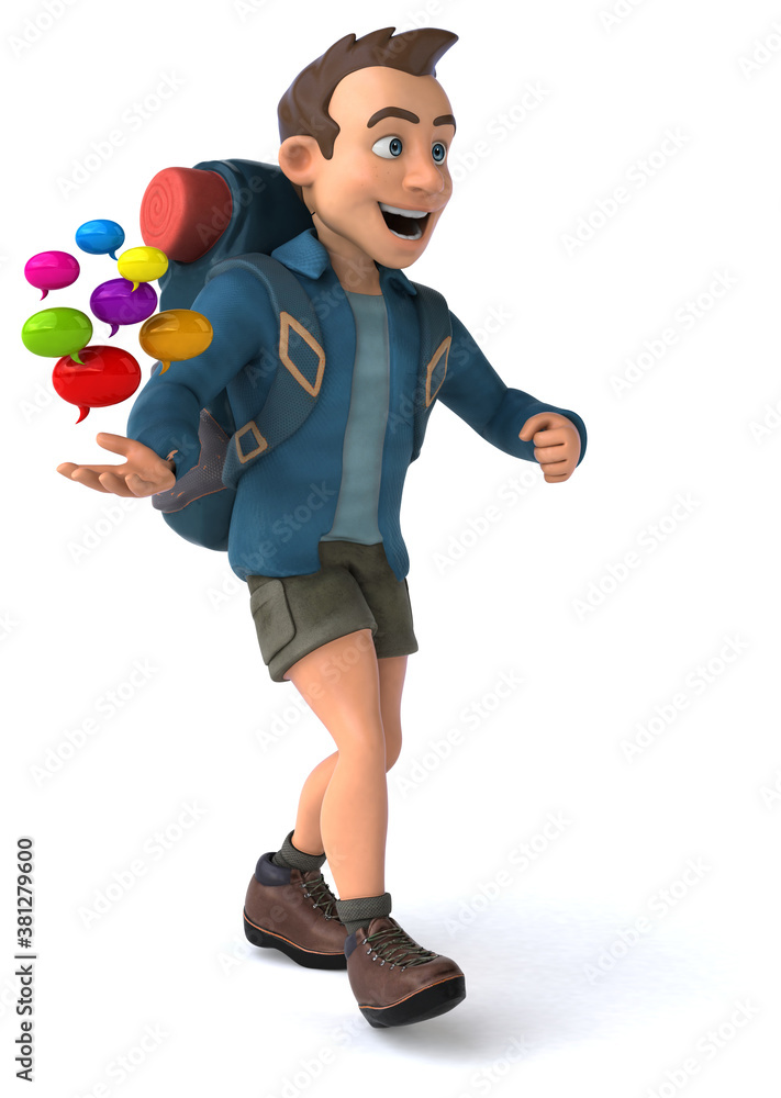 Fun illustration of a 3D cartoon backpacker Fun illustration of a 3D cartoon backpacker