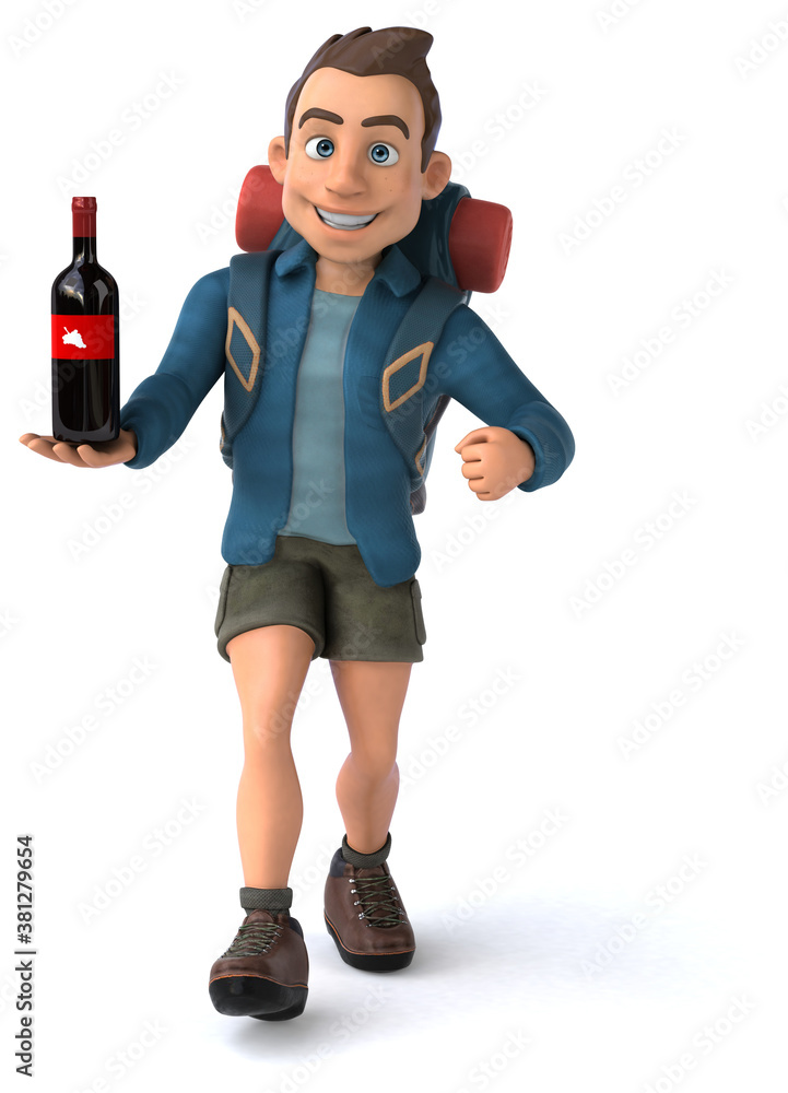 Fun illustration of a 3D cartoon backpacker Fun illustration of a 3D cartoon backpacker