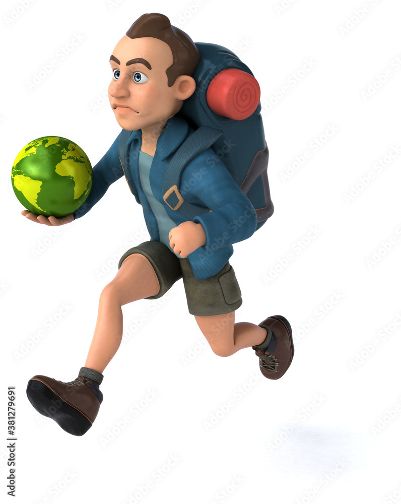 Fun illustration of a 3D cartoon backpacker Fun illustration of a 3D cartoon backpacker