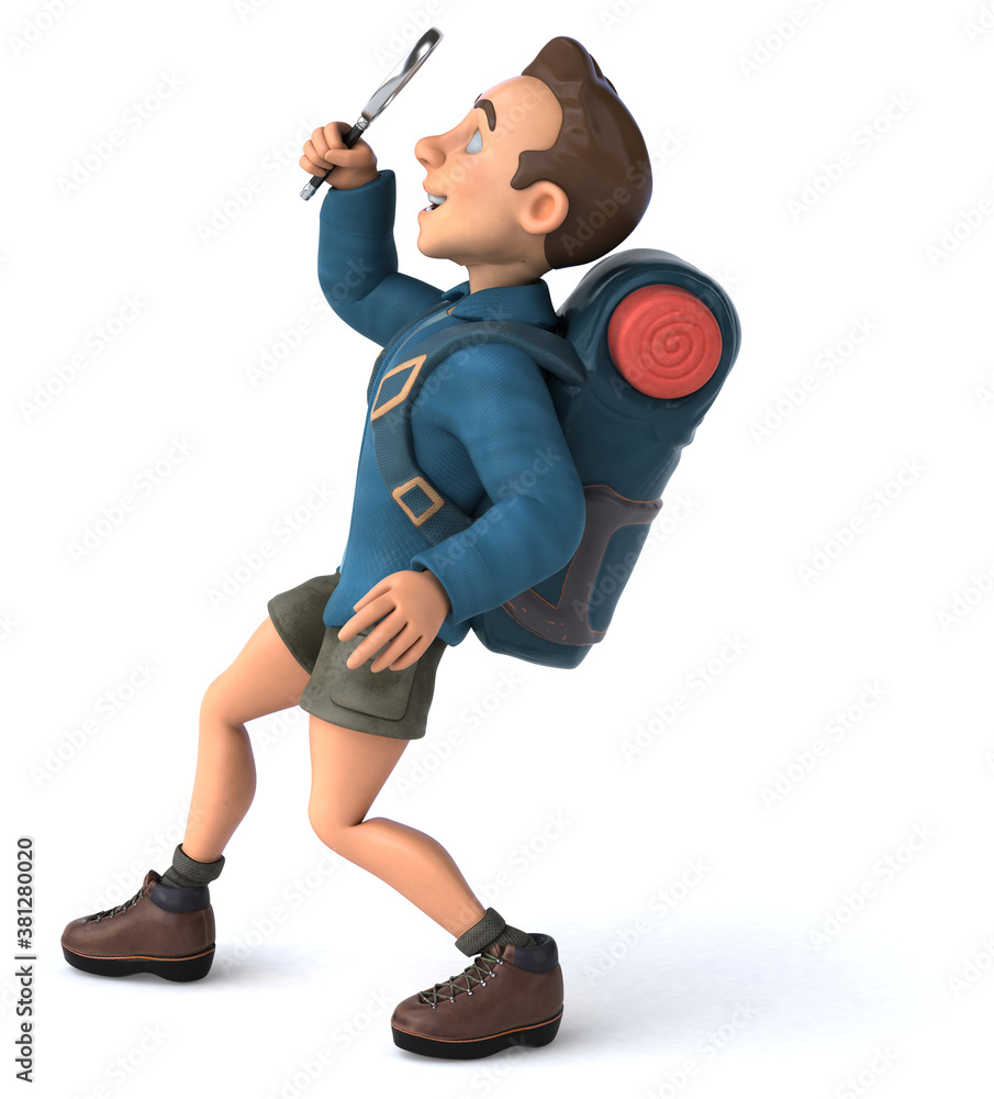 Fun illustration of a 3D cartoon backpacker Fun illustration of a 3D cartoon backpacker
