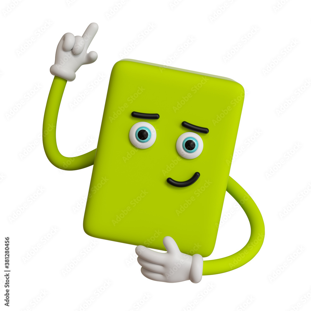 Obraz premium 3d render, abstract emotional face icon, green emoticon clip art isolated on white background. Smart cartoon character illustration, funny cute monster, emoji, silly cubic toy, idea concept
