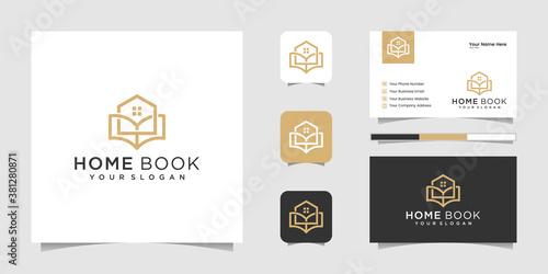 book house logo line art style and business card