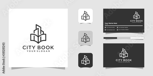 City book or home book line art logo template and business card