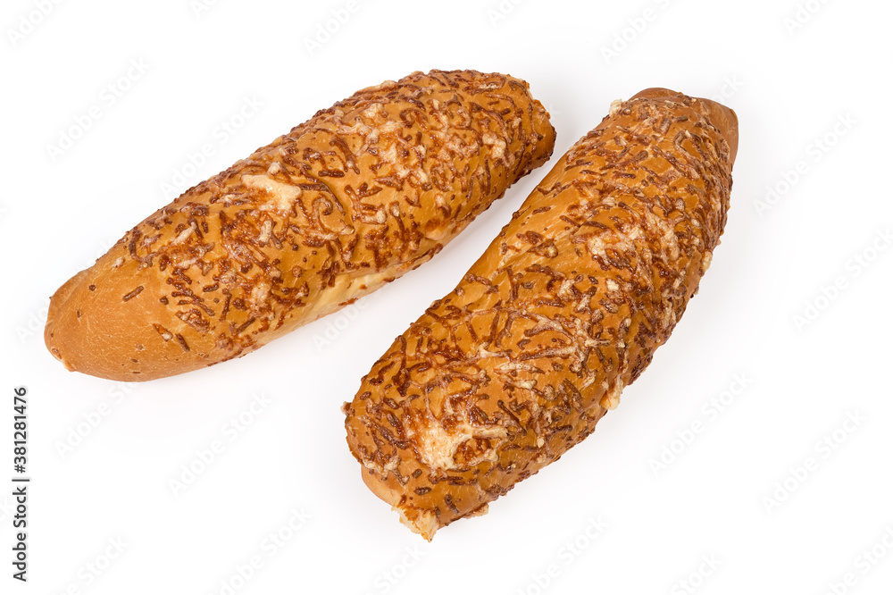 Buns sprinkled with grated cheese melted when baked, top view Buns sprinkled with grated cheese melted when baked, top view
