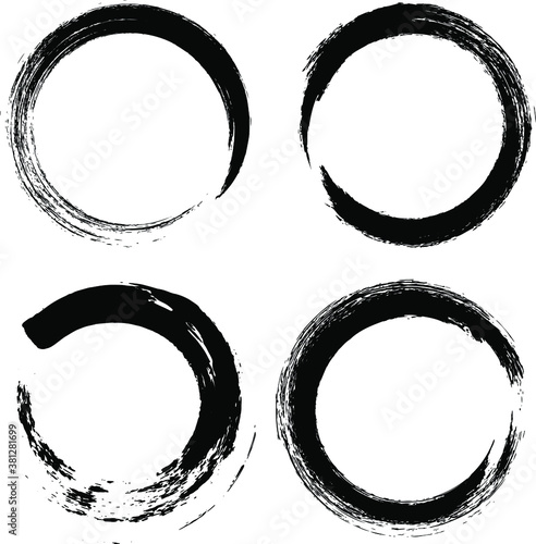 Circle ink brush stroke, calligraphy paint buddhism symbol, Zen enso, black paint round line, vector illustration.