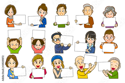 パネルを持った人物のイラスト／セット
