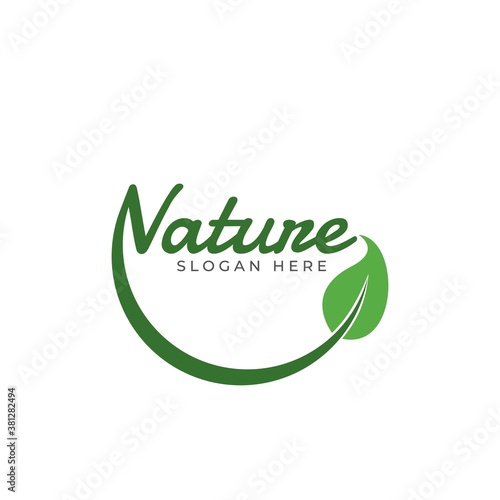 Nature logotype with green leaf. Flat vector logo design isolated on white background. Usable for beauty, garden and healty brand logo.